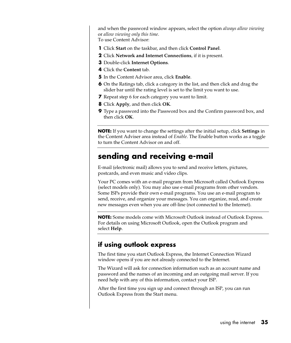 Sending and receiving e-mail, If using outlook express | HP Pavilion a387x Desktop PC User Manual | Page 43 / 158