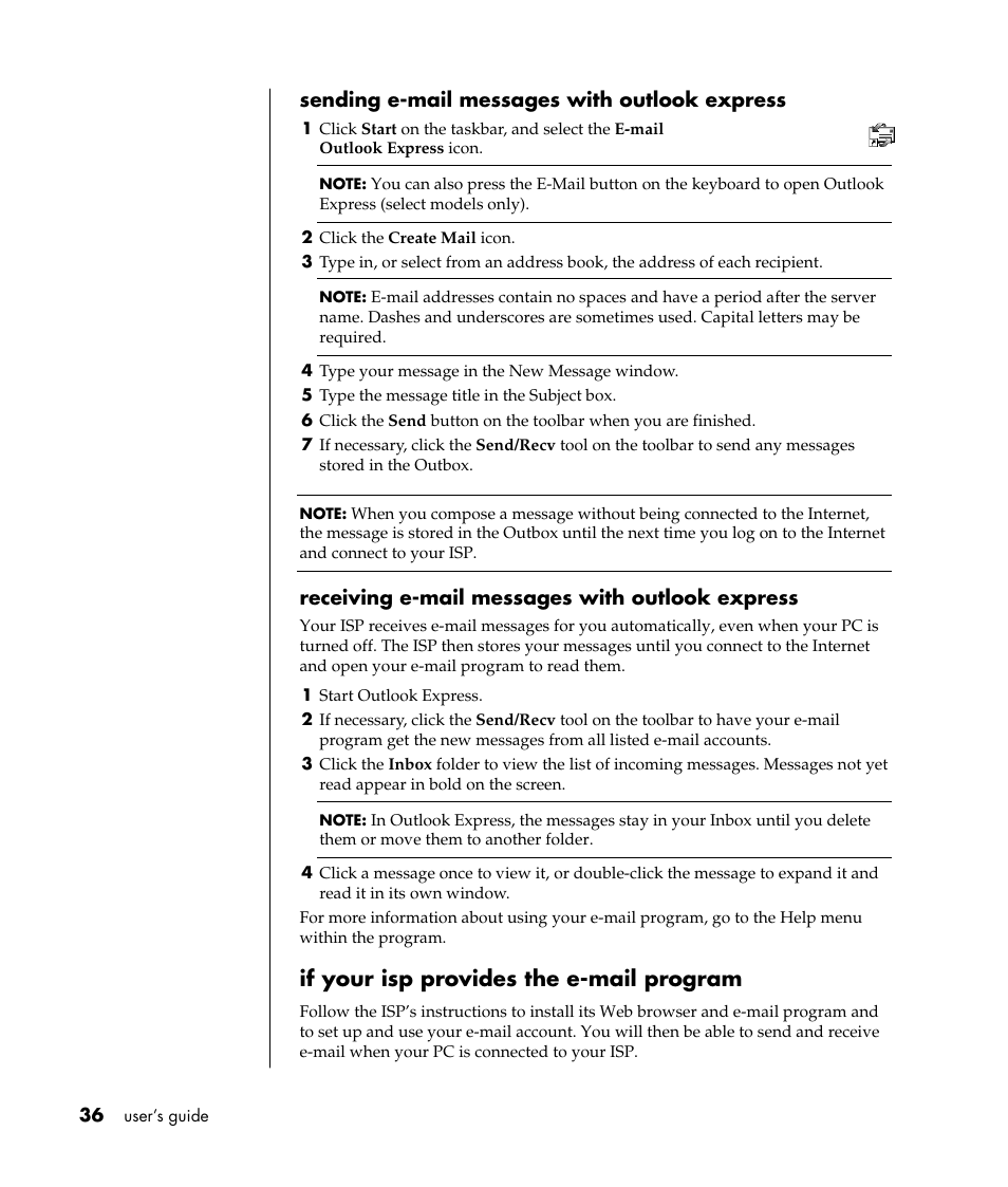 If your isp provides the e-mail program | HP Pavilion a387x Desktop PC User Manual | Page 44 / 158