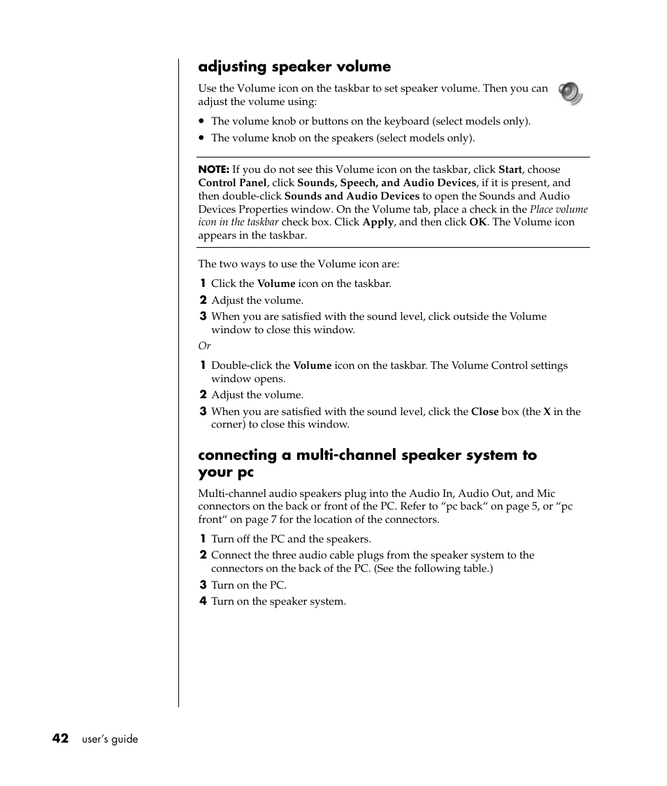 Adjusting speaker volume | HP Pavilion a387x Desktop PC User Manual | Page 50 / 158