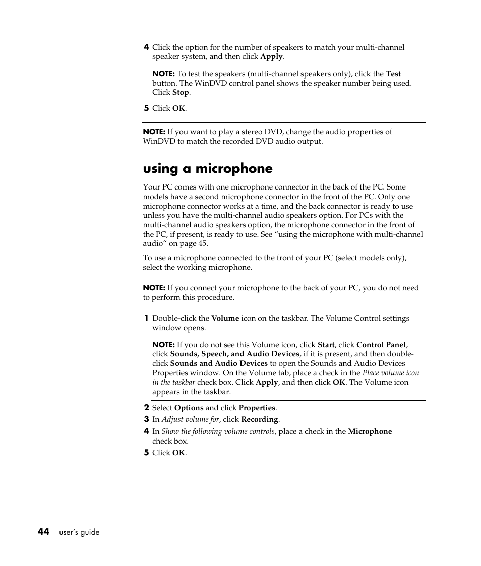 Using a microphone | HP Pavilion a387x Desktop PC User Manual | Page 52 / 158