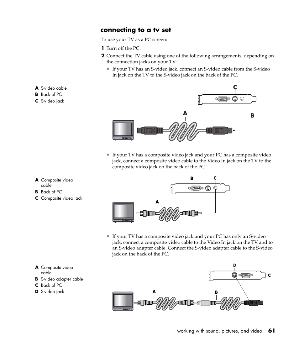 Connecting to a tv set | HP Pavilion a387x Desktop PC User Manual | Page 69 / 158