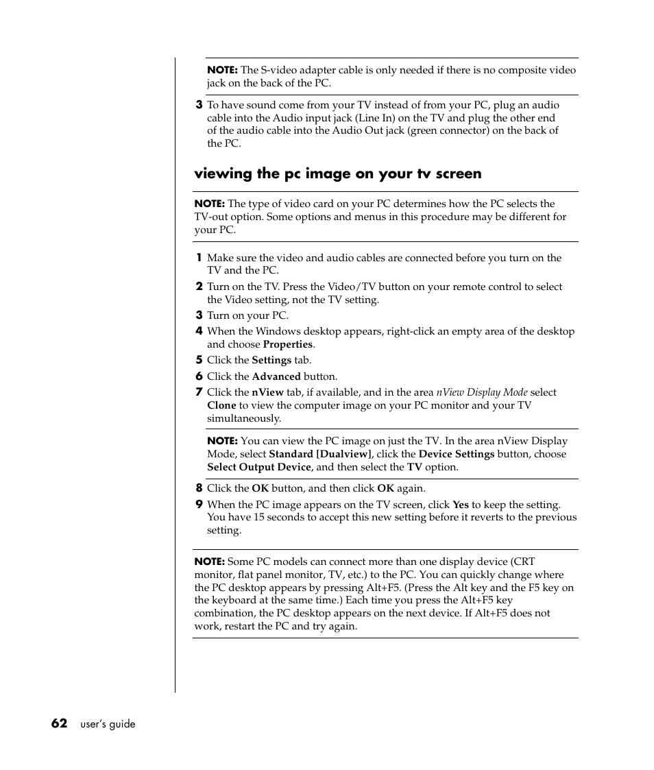 Viewing the pc image on your tv screen | HP Pavilion a387x Desktop PC User Manual | Page 70 / 158