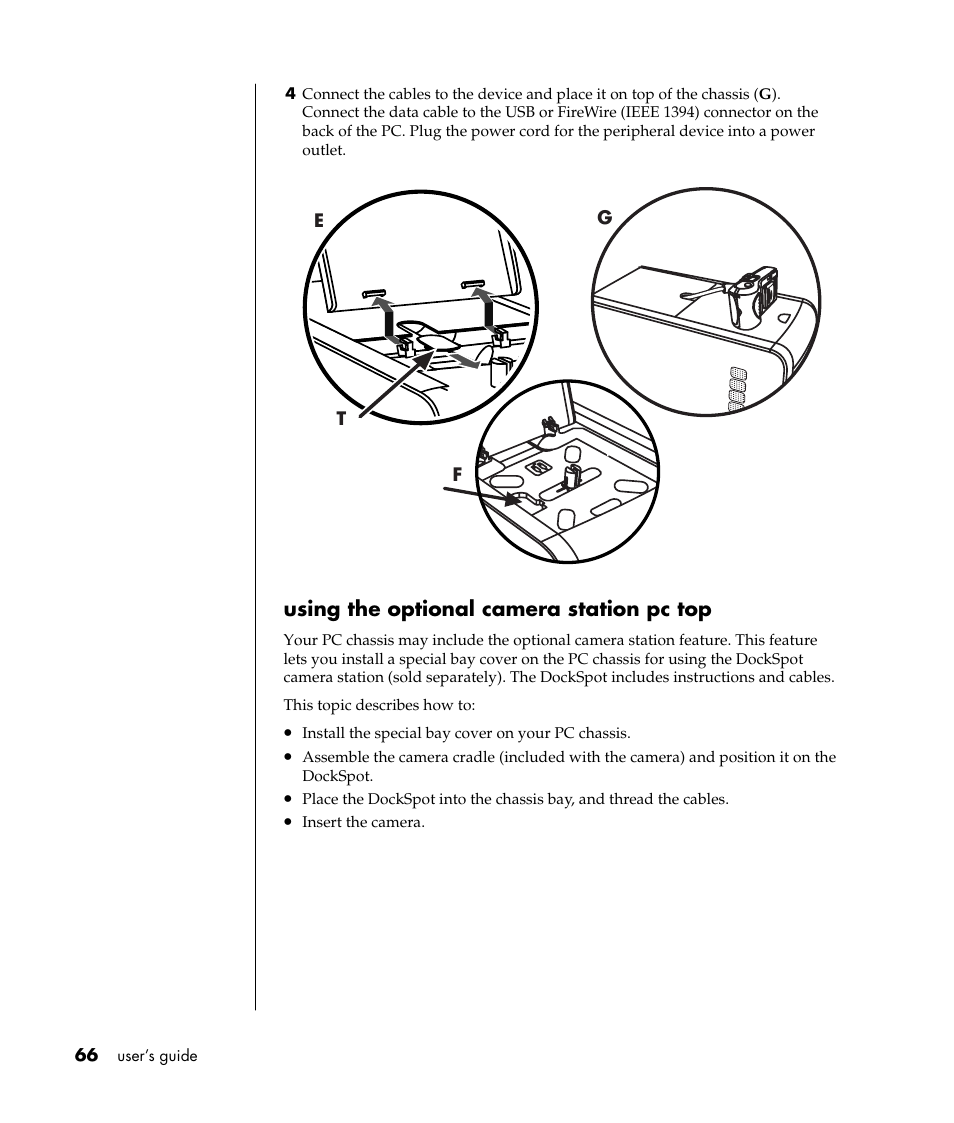 Using the optional camera station pc top | HP Pavilion a387x Desktop PC User Manual | Page 74 / 158