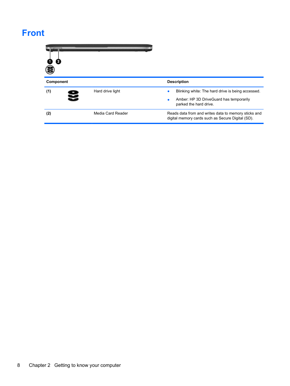 Front | HP ProBook 430 G1 Notebook PC User Manual | Page 18 / 107