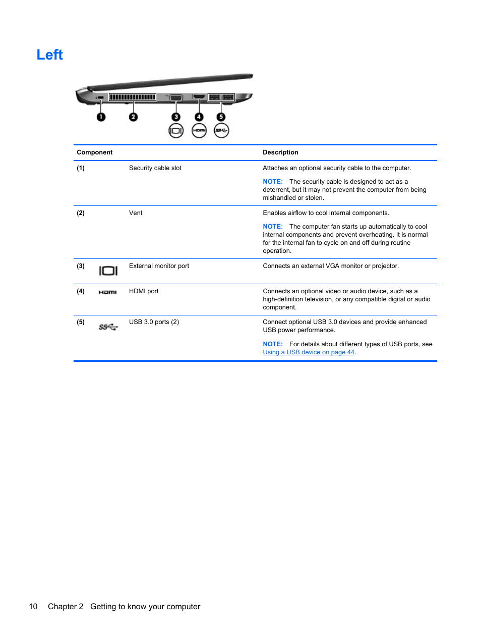 Left | HP ProBook 430 G1 Notebook PC User Manual | Page 20 / 107