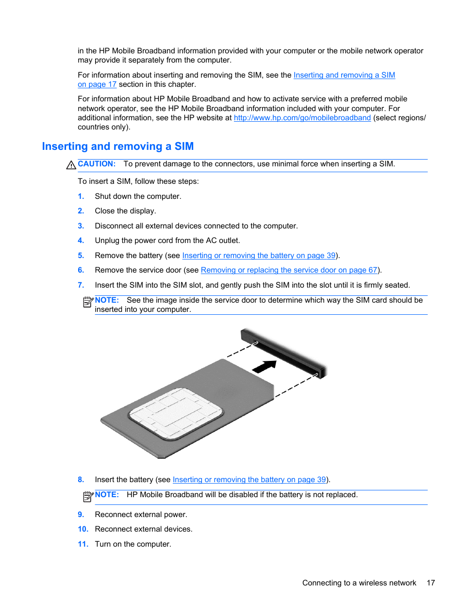 Inserting and removing a sim | HP ProBook 430 G1 Notebook PC User Manual | Page 27 / 107