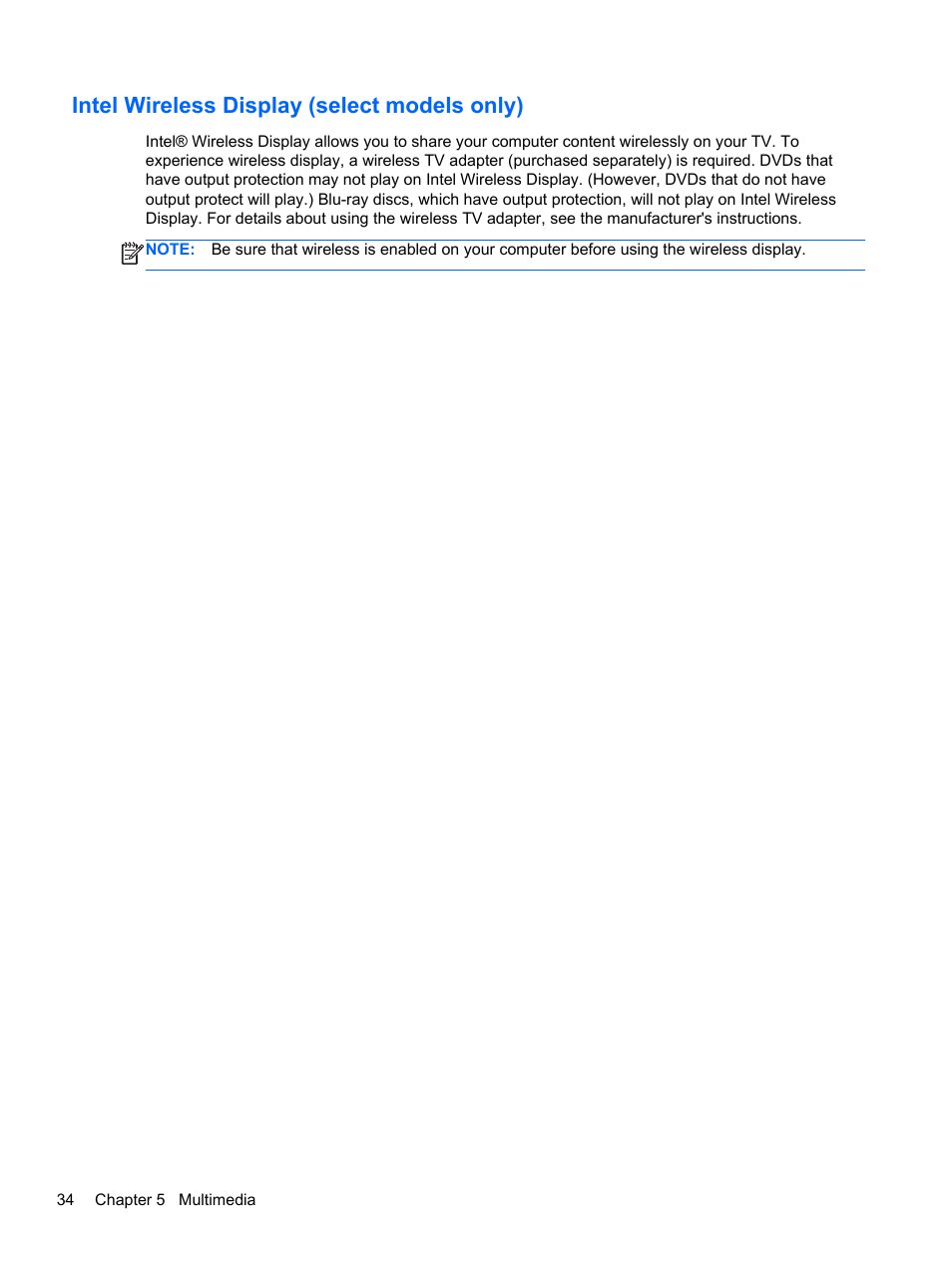 Intel wireless display (select models only) | HP ProBook 430 G1 Notebook PC User Manual | Page 44 / 107