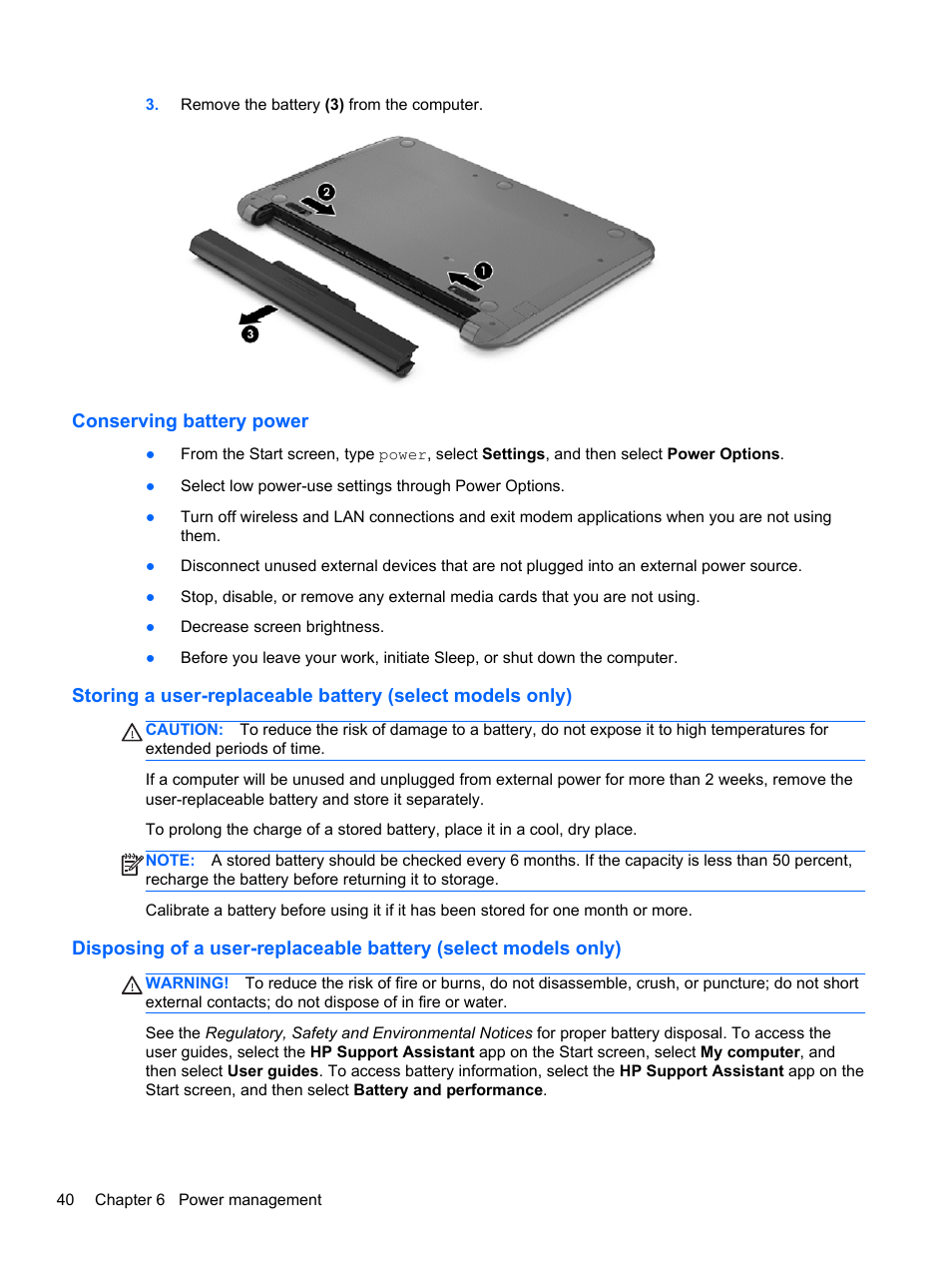 Conserving battery power | HP ProBook 430 G1 Notebook PC User Manual | Page 50 / 107