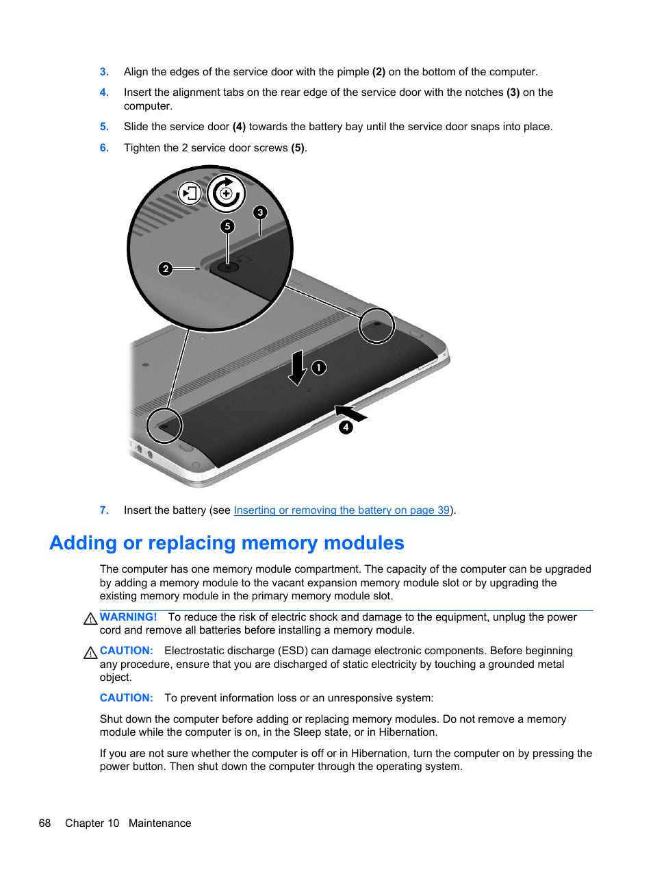 Adding or replacing memory modules | HP ProBook 430 G1 Notebook PC User Manual | Page 78 / 107