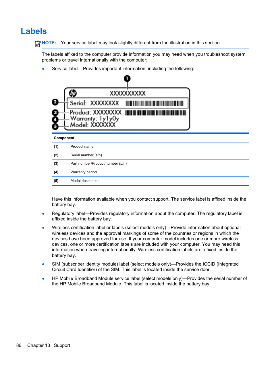 Labels | HP ProBook 430 G1 Notebook PC User Manual | Page 96 / 107