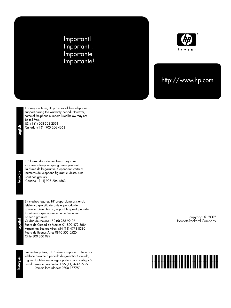 Important! important ! importante importante | HP Jetdirect 280m 802.11b Wireless Print Server User Manual | Page 115 / 175