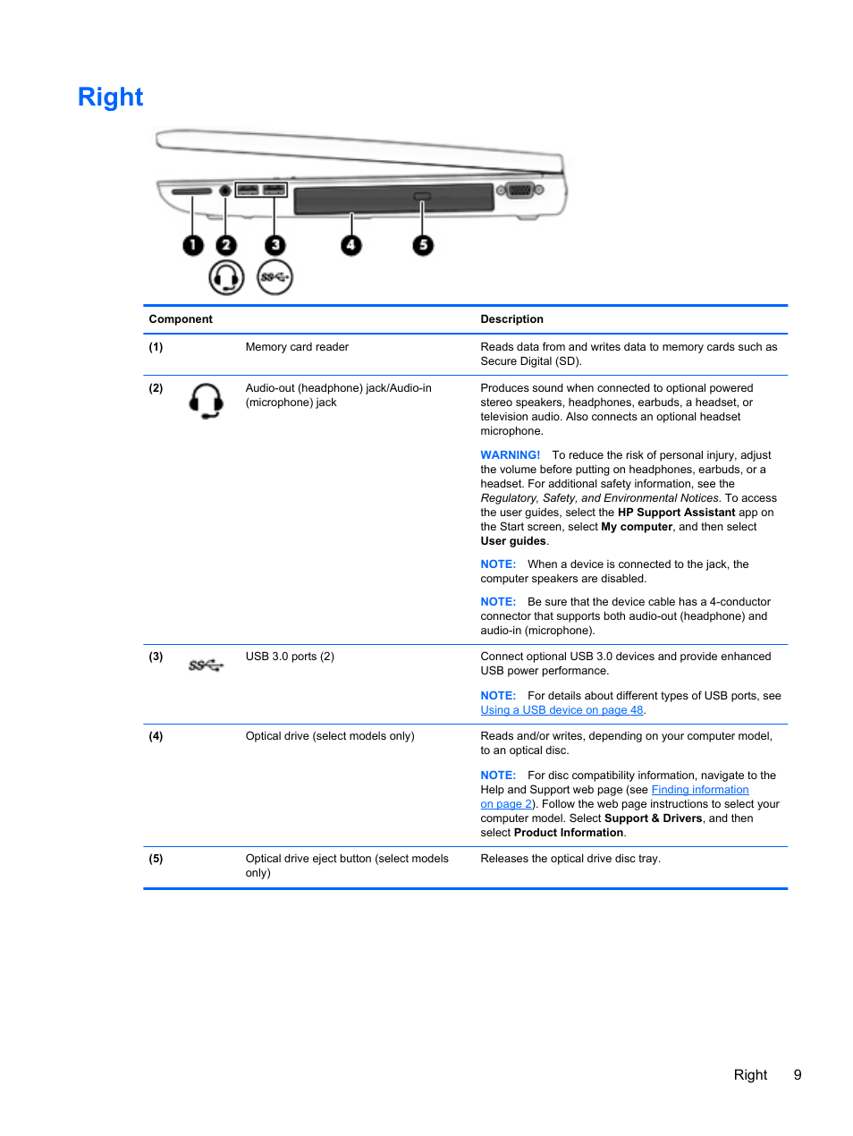 Right | HP ZBook 17 Mobile Workstation User Manual | Page 19 / 107