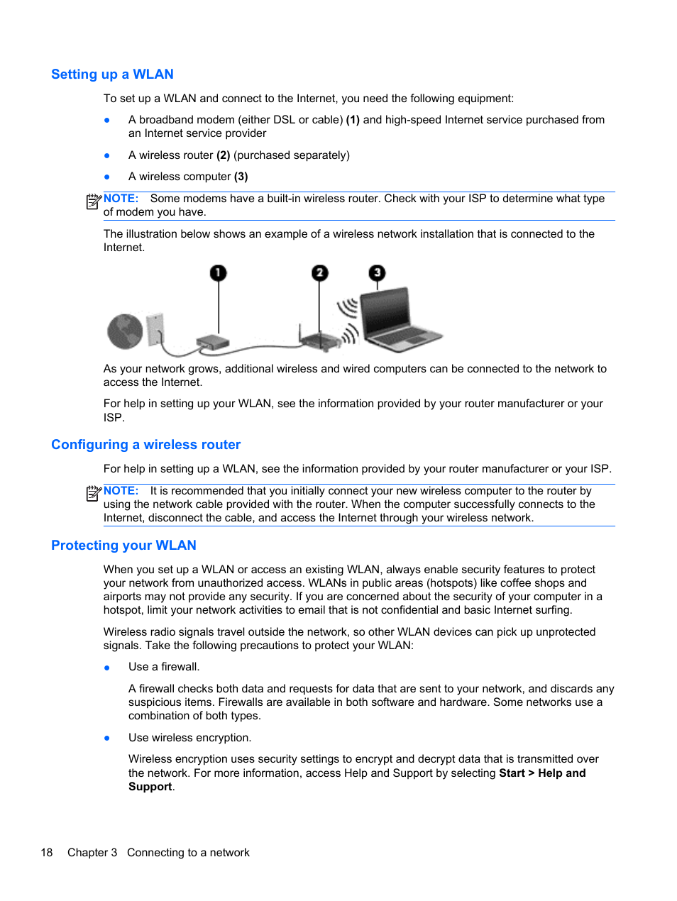 Setting up a wlan, Configuring a wireless router, Protecting your wlan | HP ZBook 17 Mobile Workstation User Manual | Page 28 / 107