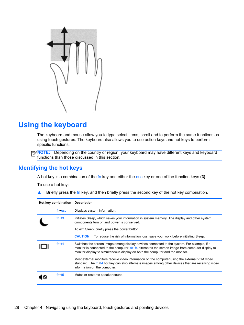 Using the keyboard, Identifying the hot keys | HP ZBook 17 Mobile Workstation User Manual | Page 38 / 107