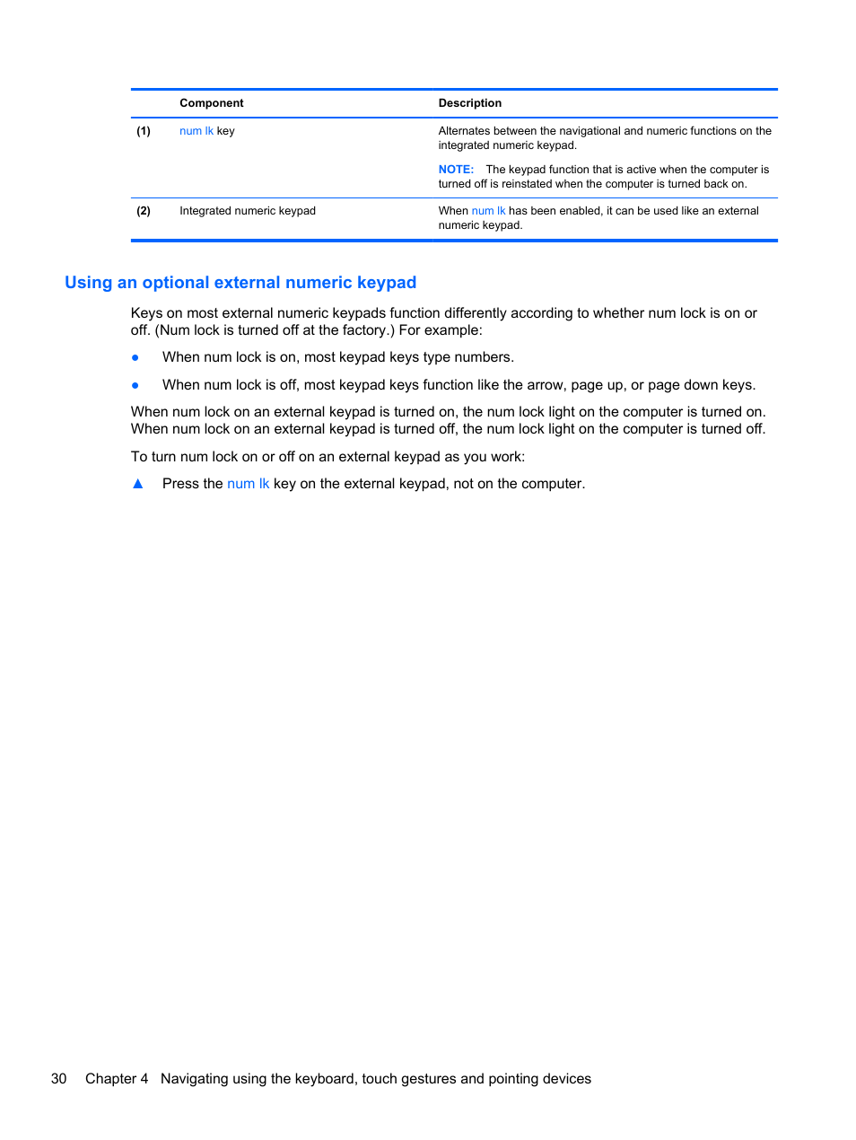 Using an optional external numeric keypad | HP ZBook 17 Mobile Workstation User Manual | Page 40 / 107