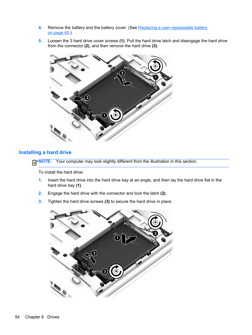 Installing a hard drive | HP ZBook 17 Mobile Workstation User Manual | Page 64 / 107