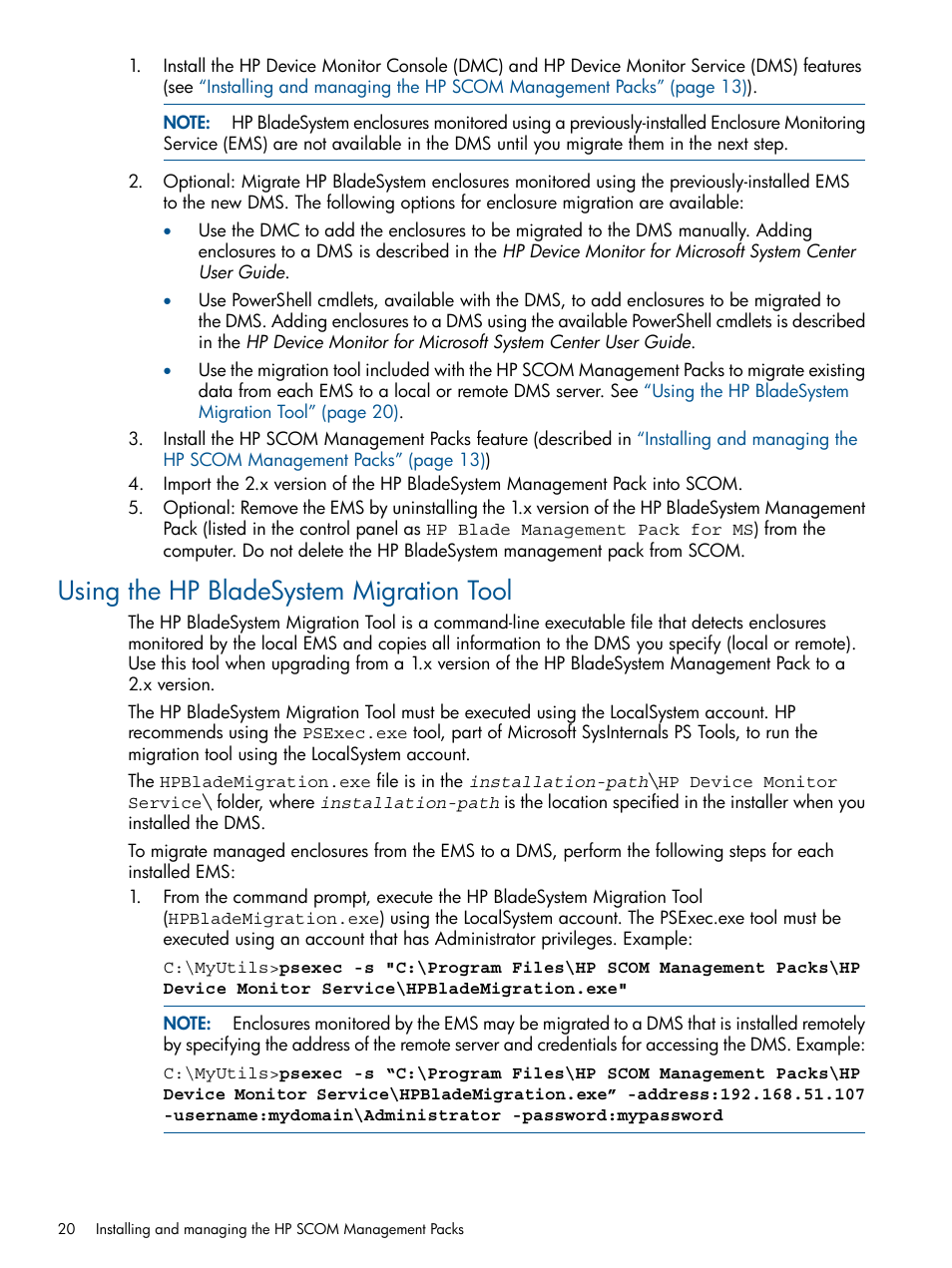 Using the hp bladesystem migration tool | HP OneView for Microsoft System Center User Manual | Page 20 / 26