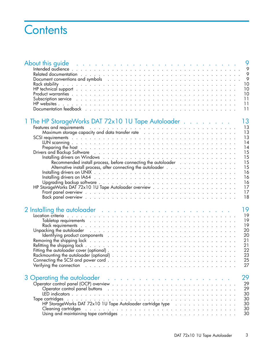 HP StorageWorks DAT 72x10 Tape Autoloader User Manual | Page 3 / 62