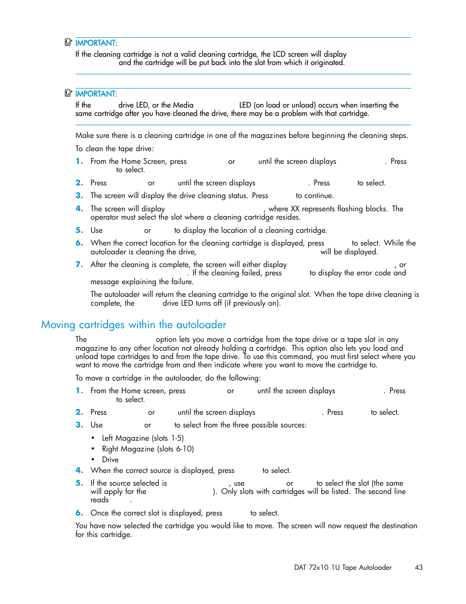 Moving cartridges within the autoloader | HP StorageWorks DAT 72x10 Tape Autoloader User Manual | Page 43 / 62