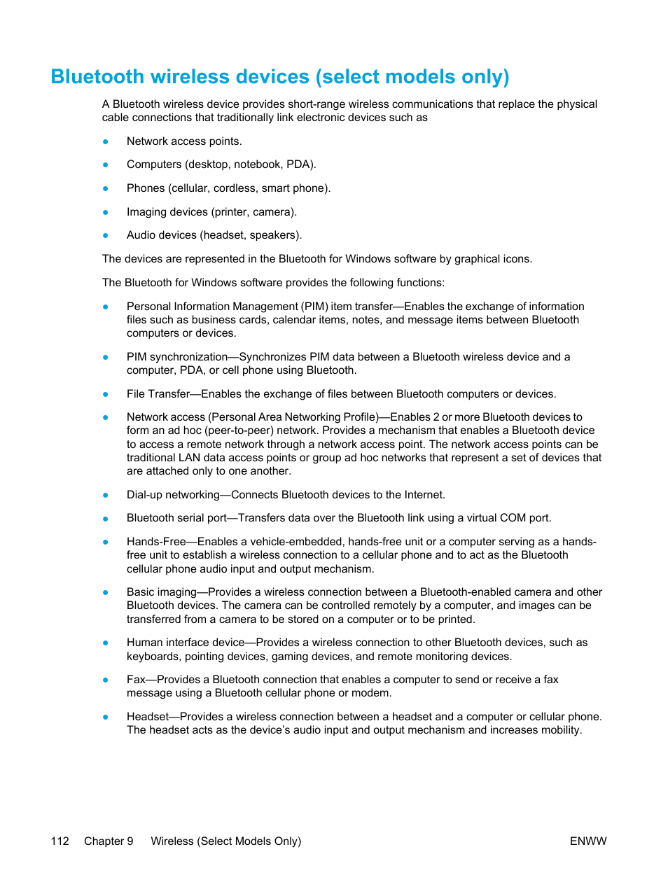 Bluetooth wireless devices (select models only) | HP Compaq Presario V5000 CTO Notebook PC User Manual | Page 122 / 186