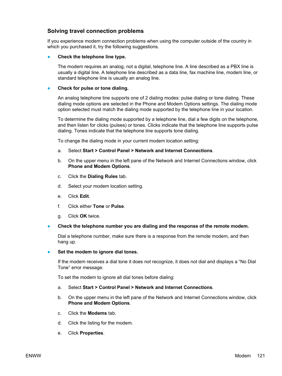 Solving travel connection problems | HP Compaq Presario V5000 CTO Notebook PC User Manual | Page 131 / 186