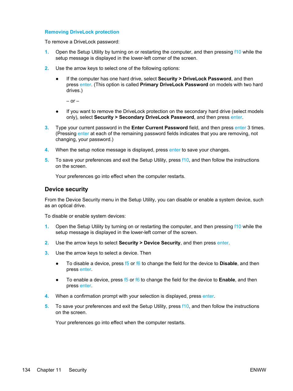 Removing drivelock protection, Device security | HP Compaq Presario V5000 CTO Notebook PC User Manual | Page 144 / 186