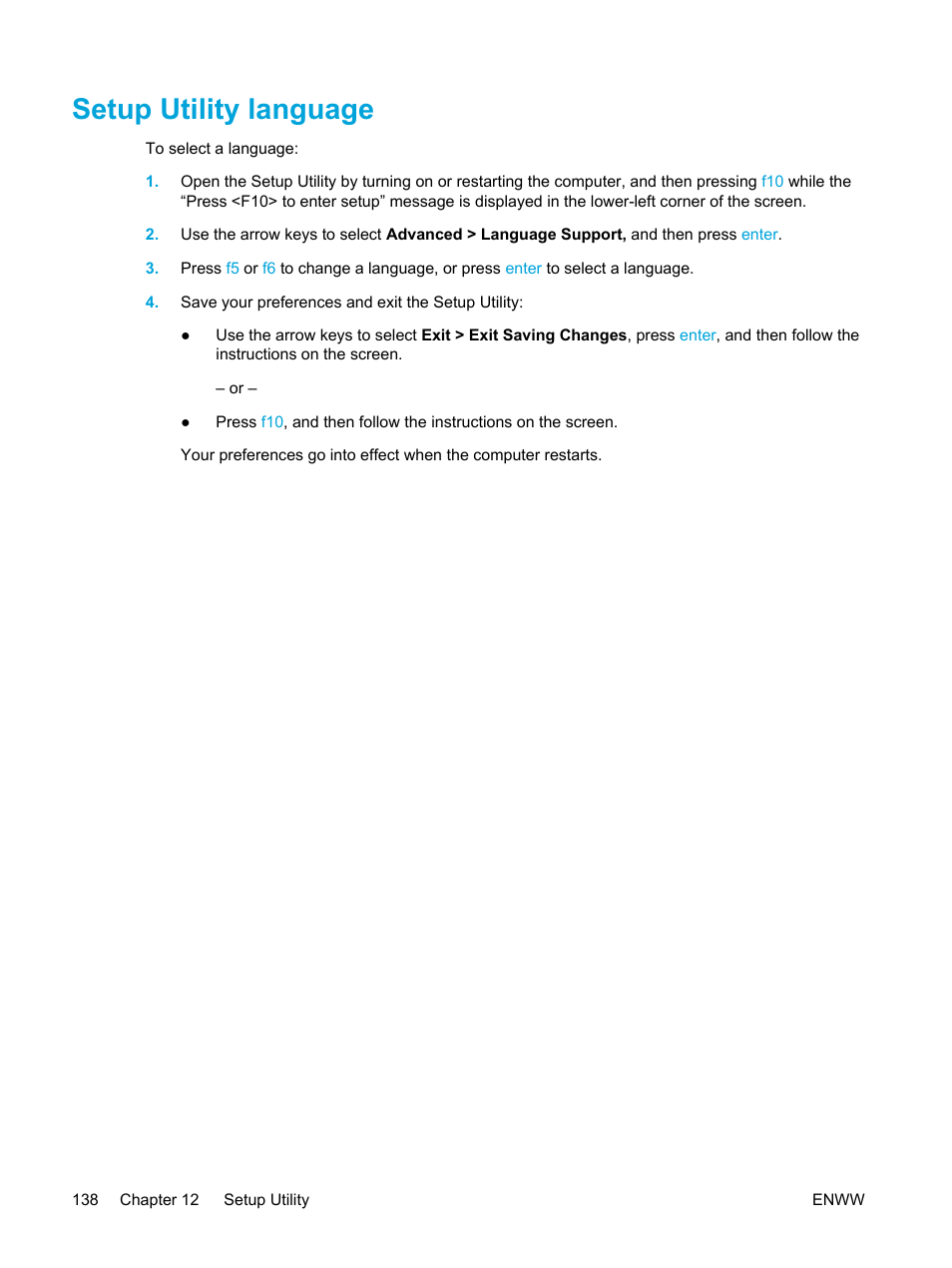 Setup utility language | HP Compaq Presario V5000 CTO Notebook PC User Manual | Page 148 / 186