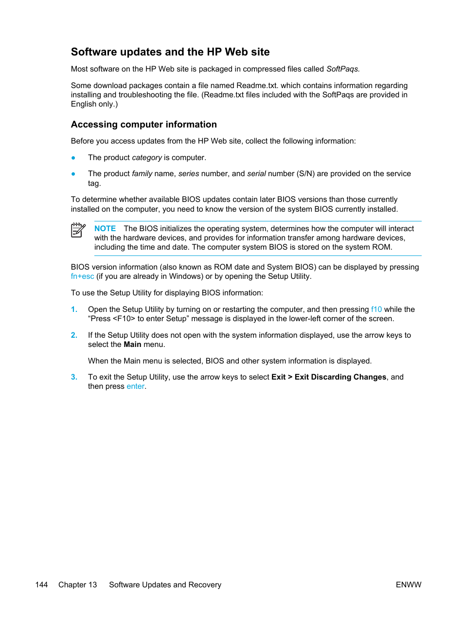 Software updates and the hp web site, Accessing computer information | HP Compaq Presario V5000 CTO Notebook PC User Manual | Page 154 / 186