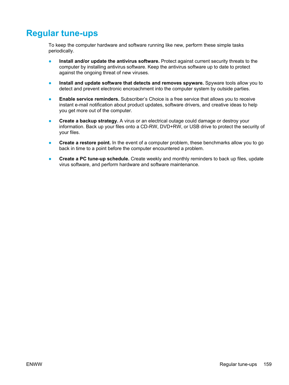 Regular tune-ups | HP Compaq Presario V5000 CTO Notebook PC User Manual | Page 169 / 186