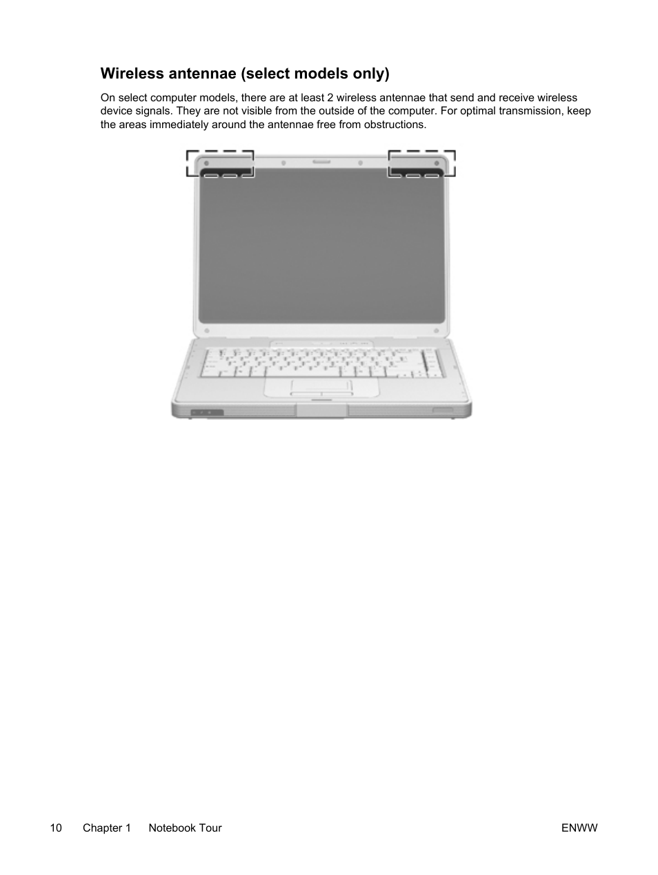 Wireless antennae (select models only) | HP Compaq Presario V5000 CTO Notebook PC User Manual | Page 20 / 186