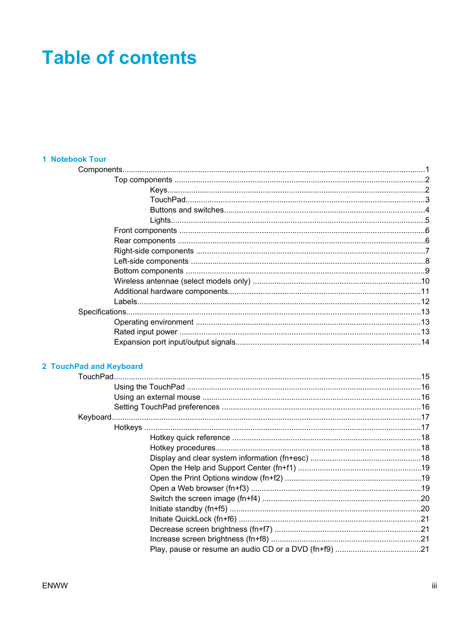 HP Compaq Presario V5000 CTO Notebook PC User Manual | Page 3 / 186