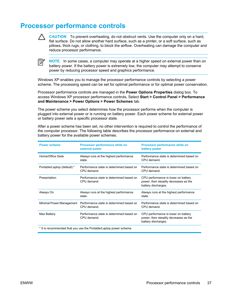 Processor performance controls | HP Compaq Presario V5000 CTO Notebook PC User Manual | Page 47 / 186