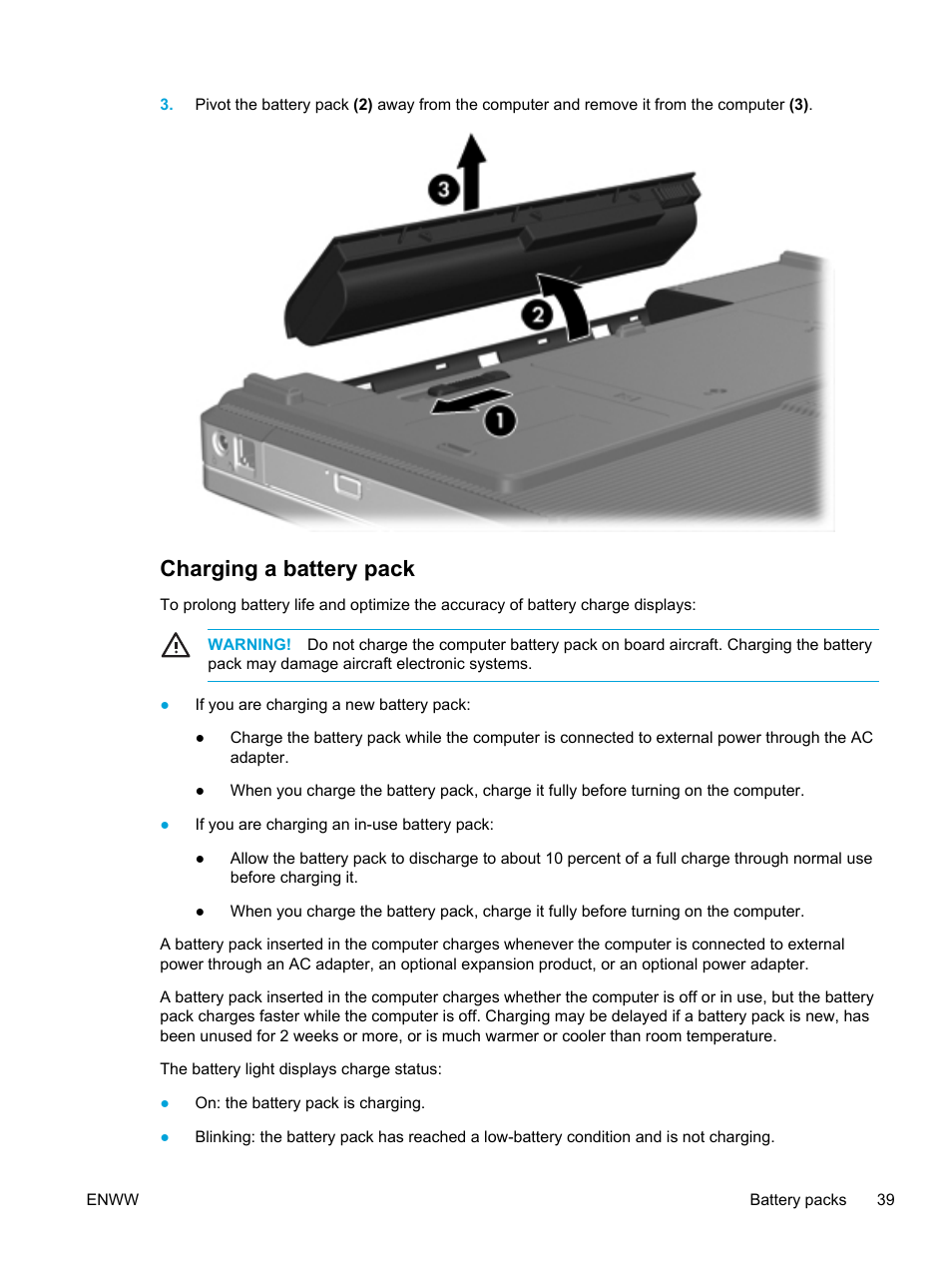 Charging a battery pack | HP Compaq Presario V5000 CTO Notebook PC User Manual | Page 49 / 186