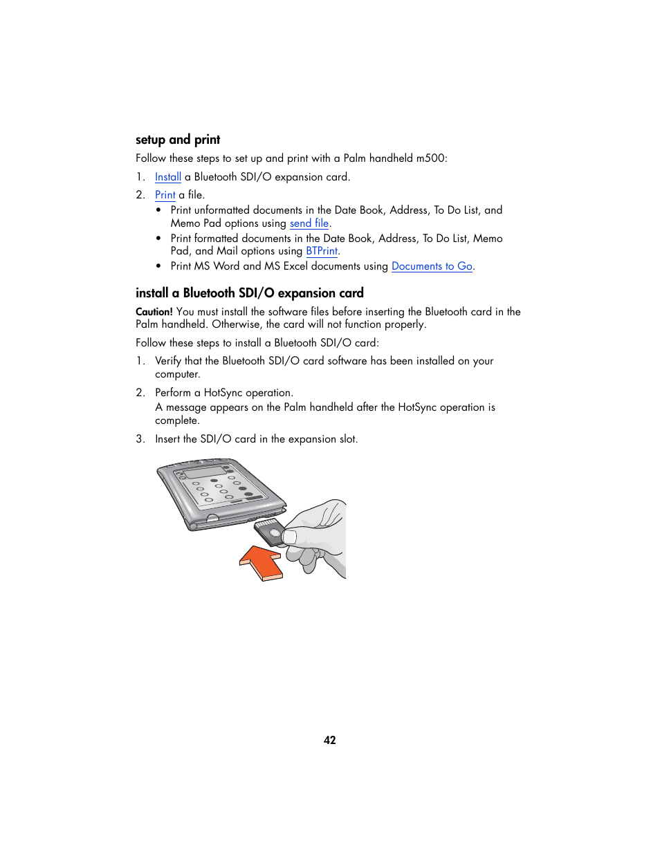 Setup and print, Install a bluetooth sdi/o expansion card | HP Deskjet 995c Printer User Manual | Page 45 / 82