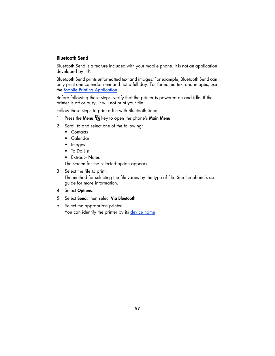 Bluetooth send | HP Deskjet 995c Printer User Manual | Page 60 / 82