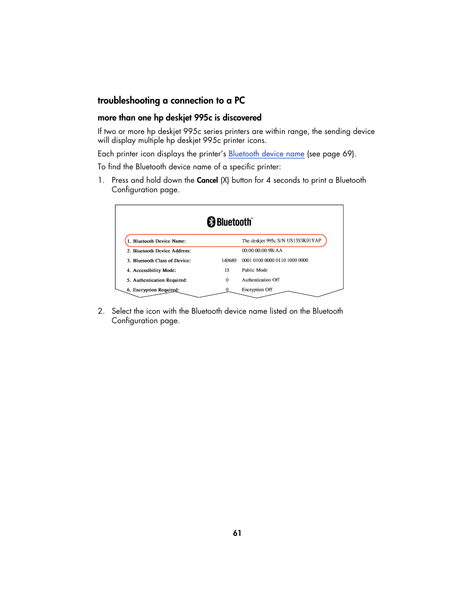 Troubleshooting a connection to a pc, More than one hp deskjet 995c is discovered | HP Deskjet 995c Printer User Manual | Page 64 / 82