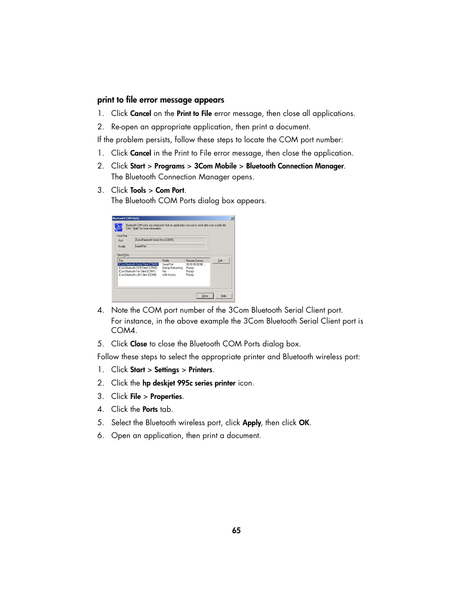 Print to file error message appears | HP Deskjet 995c Printer User Manual | Page 68 / 82