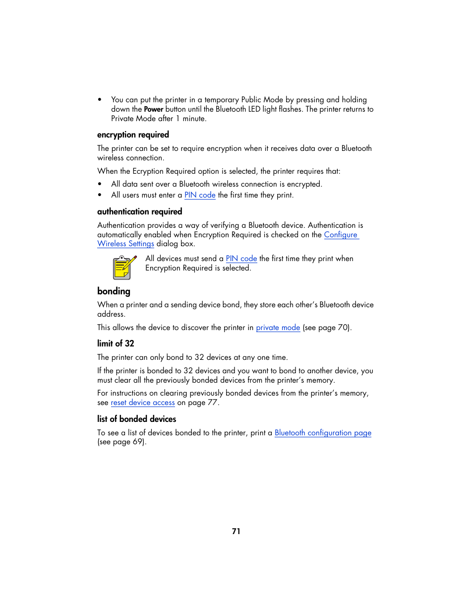 Bonding, Encryption required | HP Deskjet 995c Printer User Manual | Page 74 / 82