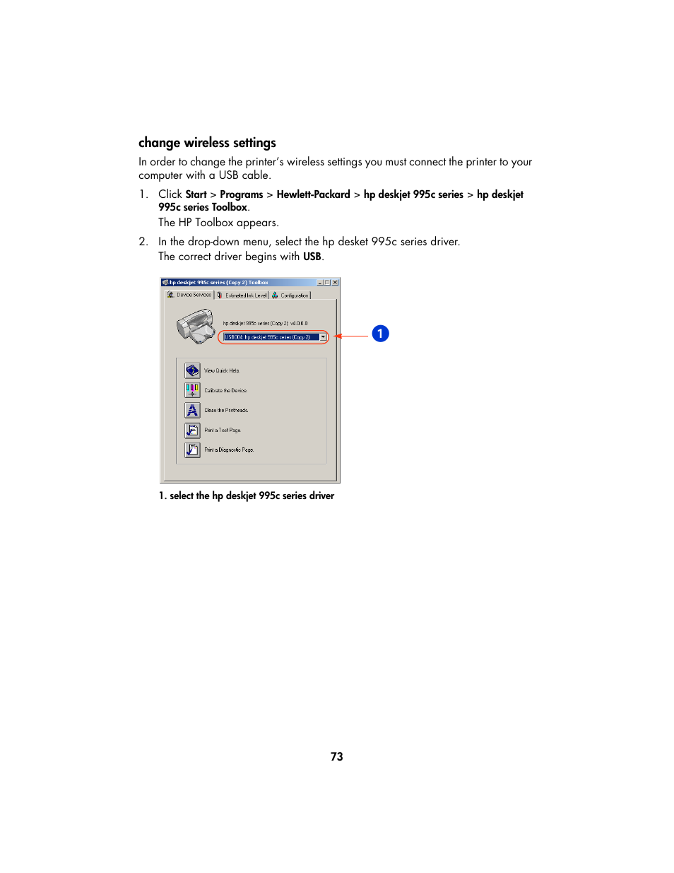 Change wireless settings | HP Deskjet 995c Printer User Manual | Page 76 / 82