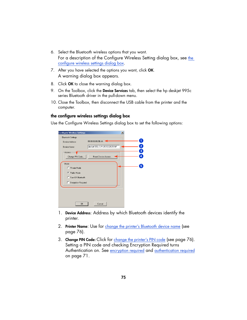 Ion required is checked on the, Configure, Wireless settings | Dialog box | HP Deskjet 995c Printer User Manual | Page 78 / 82
