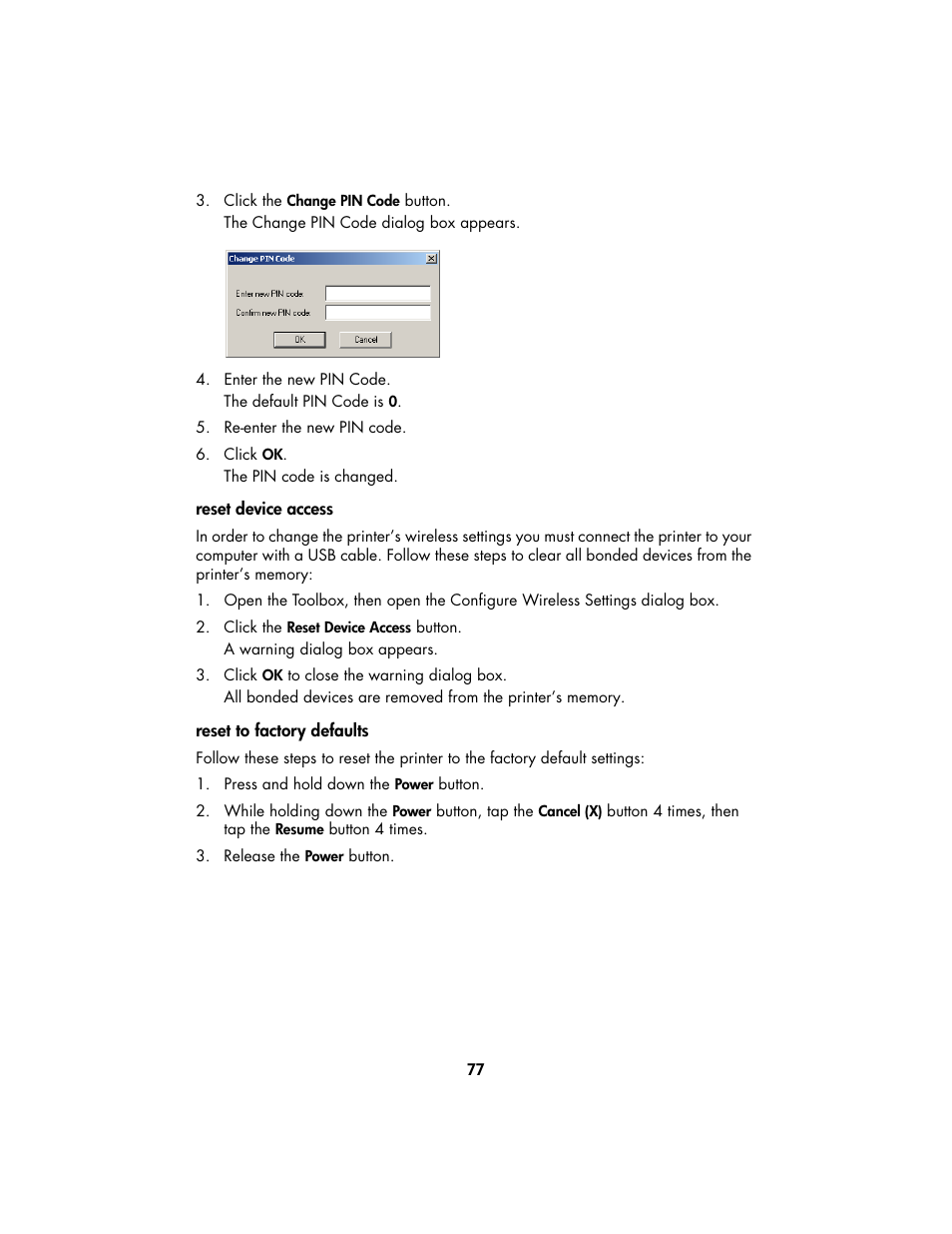 Reset device access | HP Deskjet 995c Printer User Manual | Page 80 / 82