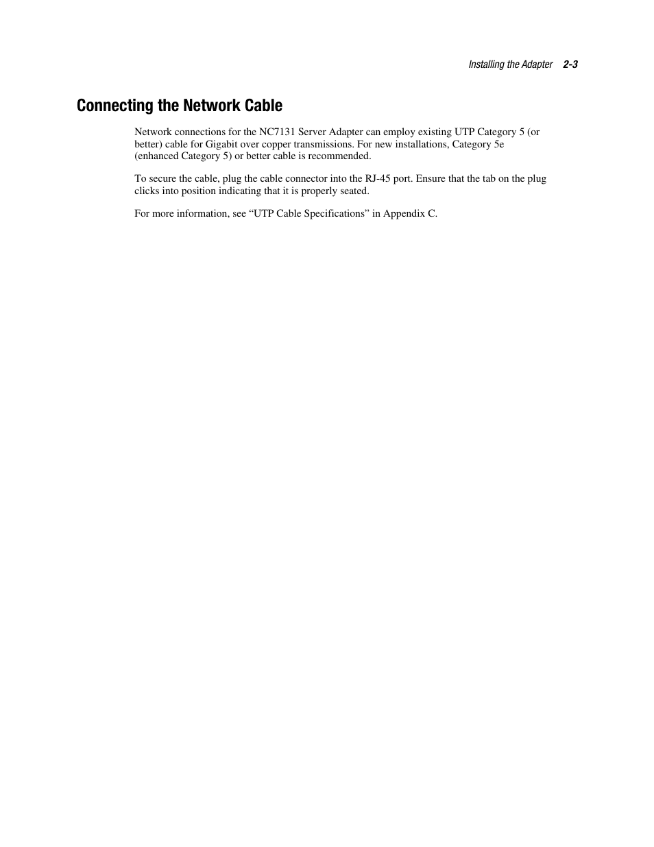 Connecting the network cable, Connecting the network cable -3 | HP NC7131 PCI Gigabit Server Adapter User Manual | Page 14 / 24