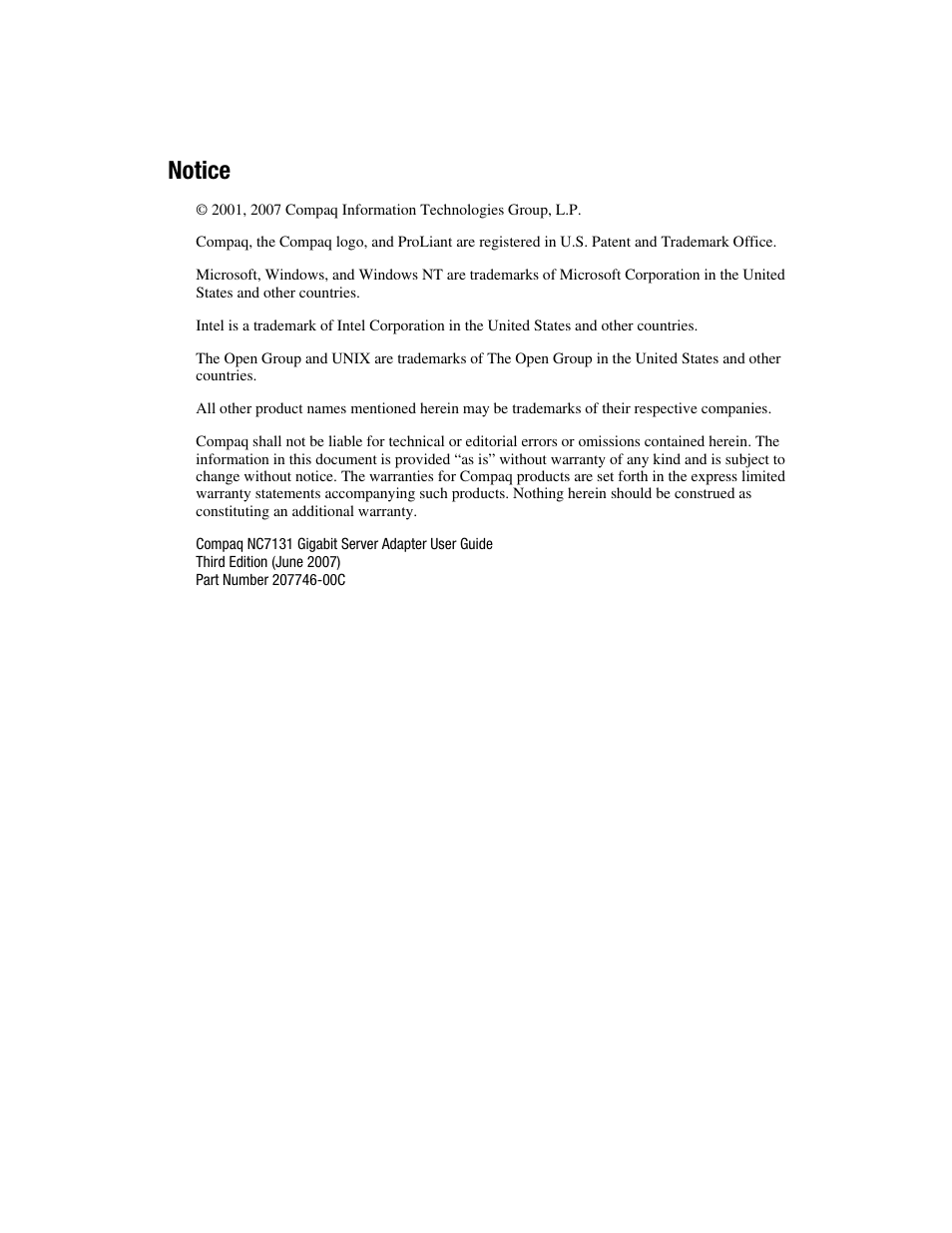 Notice | HP NC7131 PCI Gigabit Server Adapter User Manual | Page 2 / 24