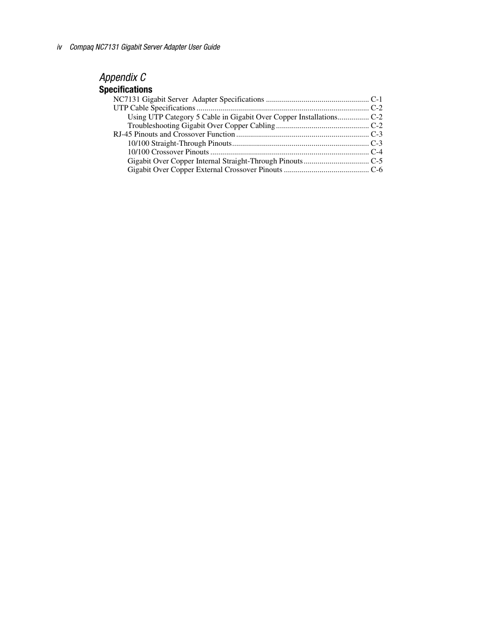 Appendix c | HP NC7131 PCI Gigabit Server Adapter User Manual | Page 4 / 24