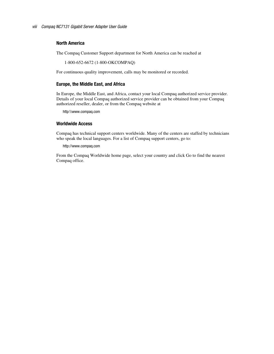 North america, Europe, the middle east, and africa, Worldwide access | HP NC7131 PCI Gigabit Server Adapter User Manual | Page 8 / 24