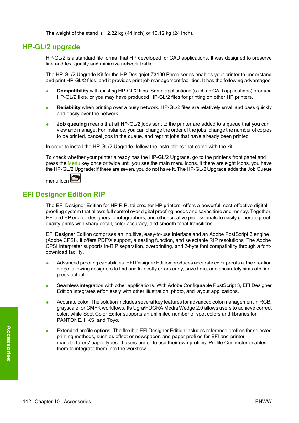 Hp-gl/2 upgrade, Efi designer edition rip, Hp-gl/2 upgrade efi designer edition rip | HP Designjet Z3100 Photo Printer series User Manual | Page 122 / 185