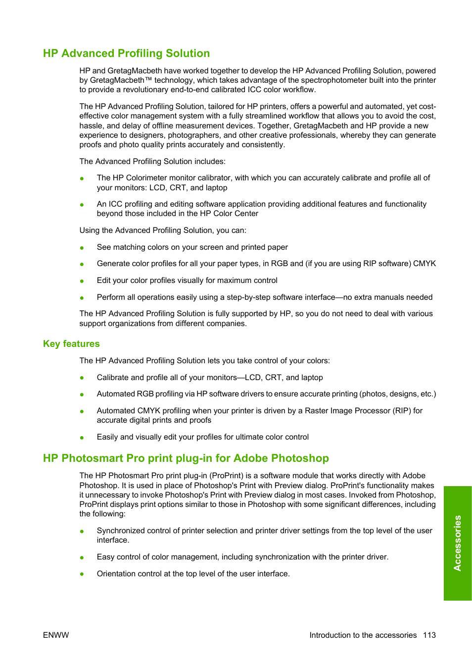 Hp advanced profiling solution, Key features, Hp advanced | HP Designjet Z3100 Photo Printer series User Manual | Page 123 / 185