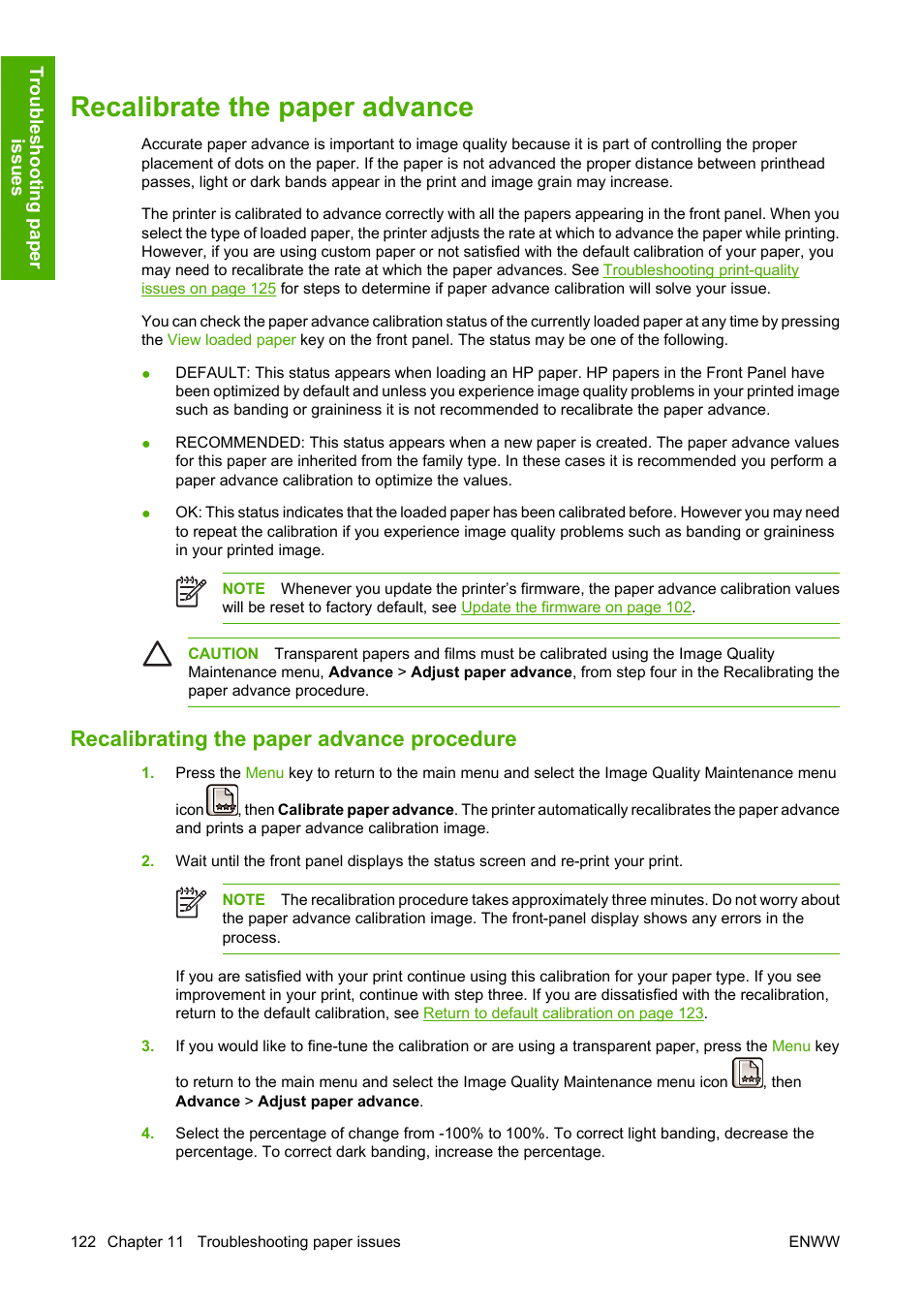 Recalibrate the paper advance, Recalibrating the paper advance procedure | HP Designjet Z3100 Photo Printer series User Manual | Page 132 / 185