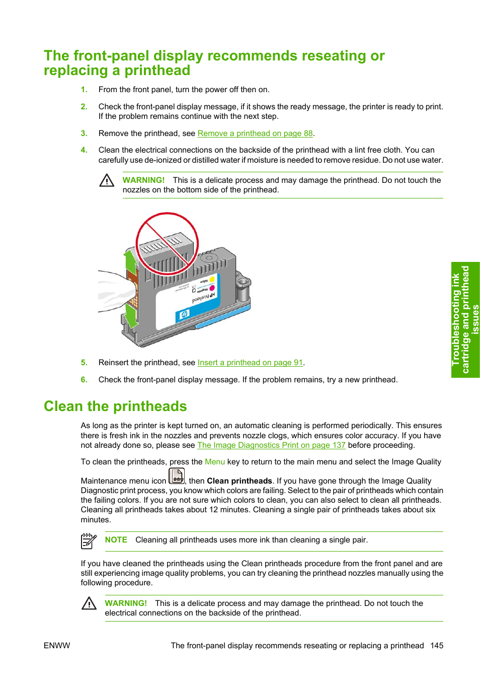 Clean the printheads | HP Designjet Z3100 Photo Printer series User Manual | Page 155 / 185