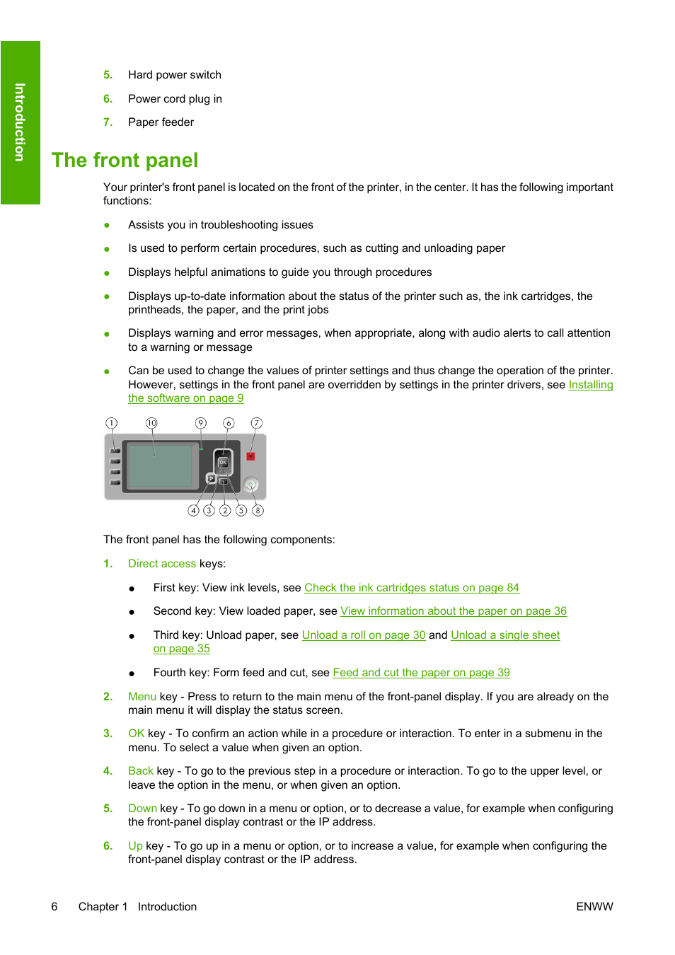 The front panel | HP Designjet Z3100 Photo Printer series User Manual | Page 16 / 185